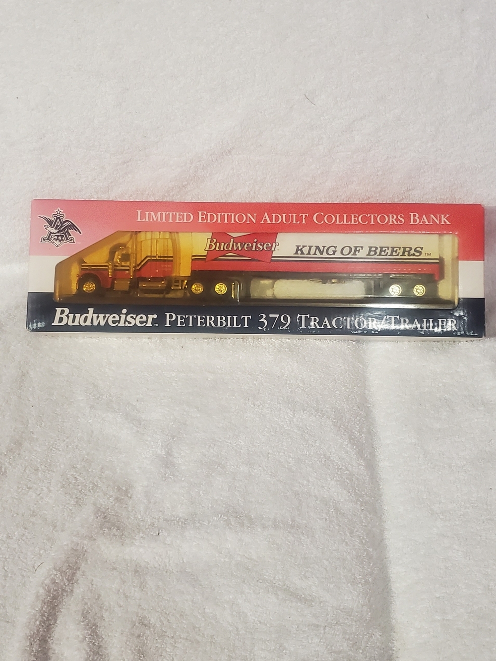 Budweiser Red and Gold Peterbilt 379 Tractor Trailer Collectible